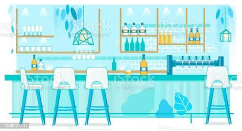Interior Pub Atau Kafe Dengan Bar Counter Dan Tinja Ilustrasi Stok
