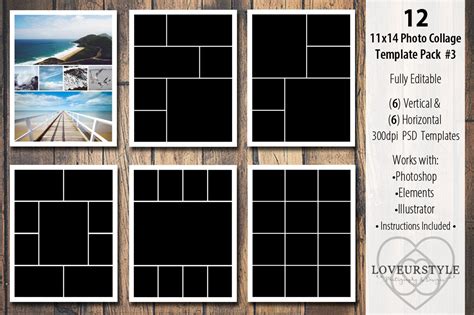 11x14 Photo Collage Template Pack 3 Photoshop Templates ~ Creative Market