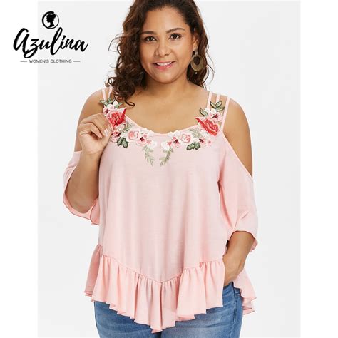 Rosegal Plus Size Flare Sleeve Embroidery T Shirt Women Tops Autumn