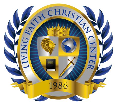The Emblem For Living Faith Christian Center With Blue And Gold Leaves