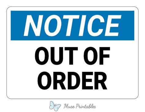 Printable Out Of Order Notice Sign