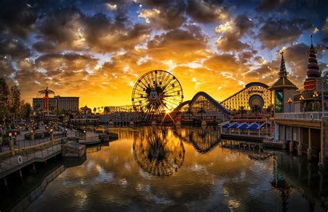 City River Ferris Wheel Reflection Pier California Disneyland