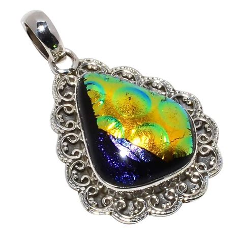 Nature Dichroic Glass Pendant 925 Sterling Silver 43 Mm MHBAP5673