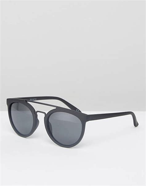 Asos Round Sunglasses In Black With Brow Bar Asos