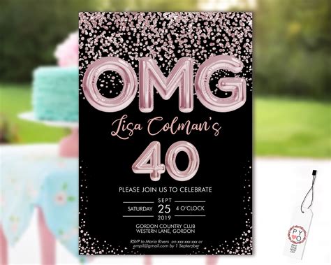 Omg 40th Birthday Pink Foil Balloon Confetti Invitation Printable