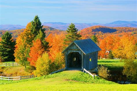 Foliage And Foster Bridge In Vermont Autumn Landscape Beautiful