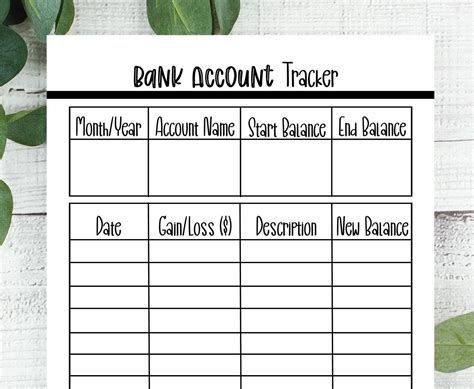 Bank Account Tracker Printable Account Tracker Budget Etsy Australia