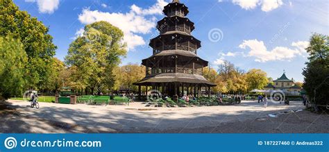 Panoramic Image Of The Chinese Tower With Beer Garden In The English