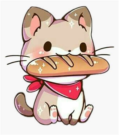 Freetoedit Cute Kawaii Cat French Bread Hat Baguette Cute Kawaii Cat