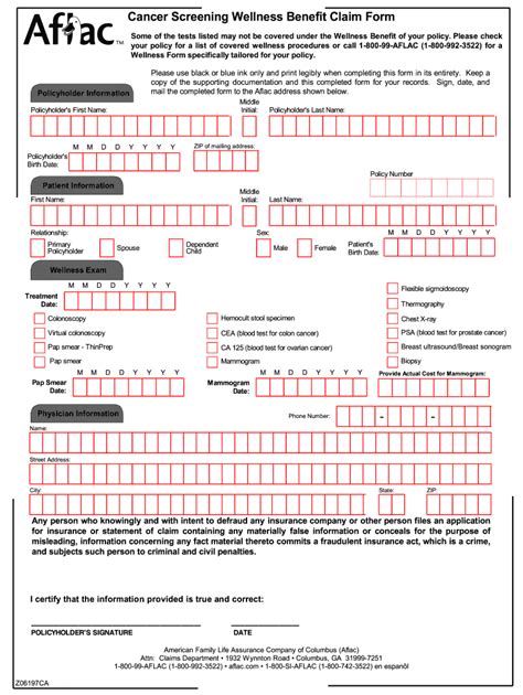 Aflac Wellness Claim Forms Printable Printable Forms Free Online