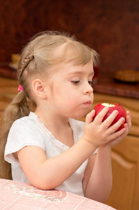 Girl With Apple Stock Image Image Of Diet Kitchen Girl 23025319