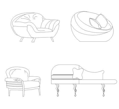 Modern Armchairs With A Small Divan Dwg Cad Block Download