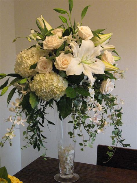 Tall Centerpiece Arrangement In Whites And Greens Casablanca Lilies