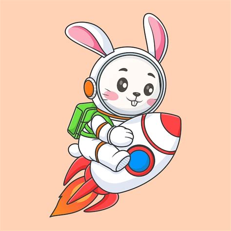 Premium Vector Cute Rabbit Astronaut Riding Rocket In Space Cartoon