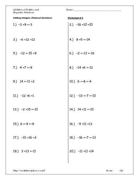 21 Adding And Subtracting Negative Numbers Worksheets Integers