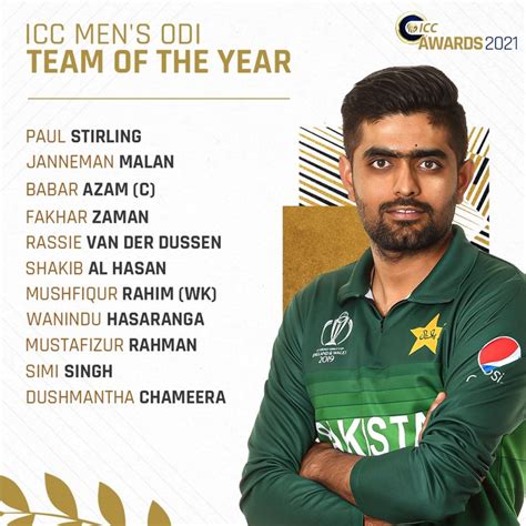 Icc Titles Babar Azam As Captain Of Odi Team Of The Year