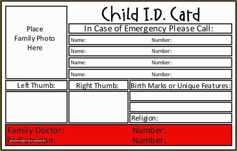 Printable Child Id Card Template Free