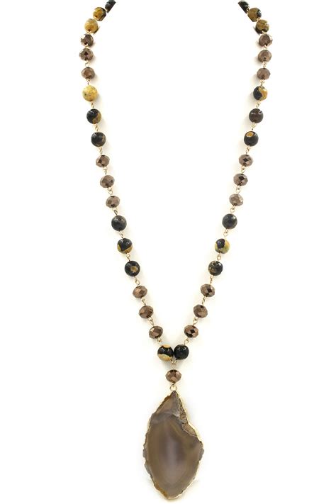 Semi Precious Stone Glass Bead Necklace Necklaces