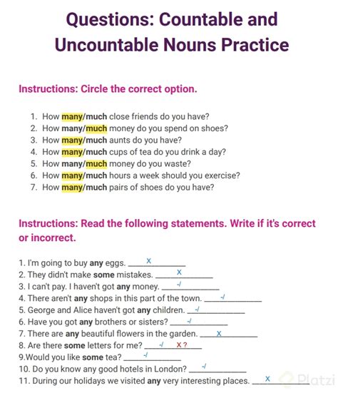 Questions Countable And Uncountable Nouns Platzi