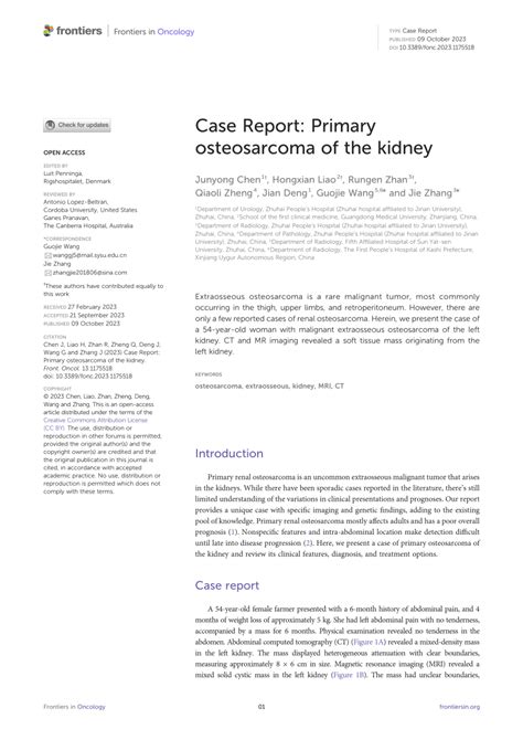 Pdf Case Report Primary Osteosarcoma Of The Kidney