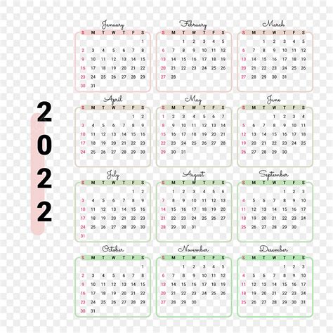 Kalender 2022 Mit Rosa Grünen Gradientengrenze Kalender Kalender 2022