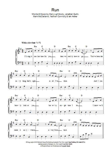 Run Sheet Music Leona Lewis Easy Piano