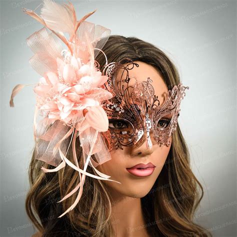 Rose Gold Masquerade Mask Rose Gold Headdress Feather Etsy Gold