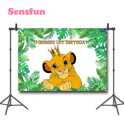 Sensfun Cartoon Lion King Birthday Party Green Leaves Backdrop For Boys
