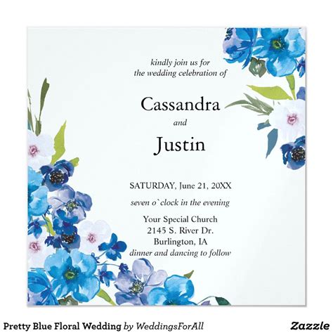 Pretty Blue Floral Wedding Invitation Floral Wedding