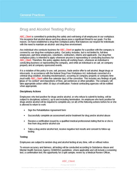 Drug And Alcohol Testing Policy Horst Insurance