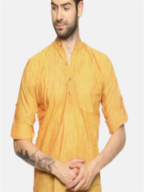 Buy Paroksh Men Mustard Woven Design Straight Kurta Kurtas For Men