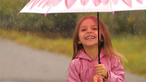 Smiling Girl With Umbrella Under Rain Stock Footage Sbv 320003161