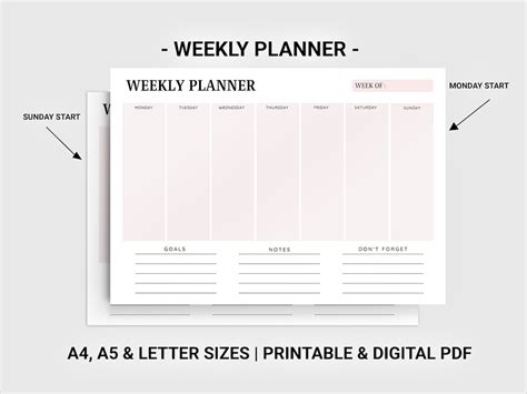 Weekly Planner Weekly To Do List Weekly Schedule Weekly Etsy