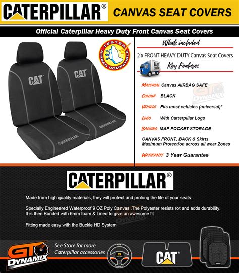 Official Caterpillar HEAVY DUTY Poly Canvas Front Seat Covers CAT 3Year 
