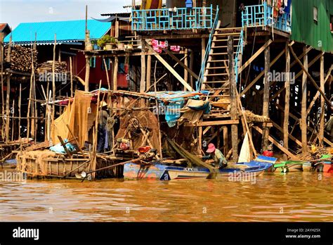 View Of The Amazing Floating Village Of Kampong Khleang On The Banks Of