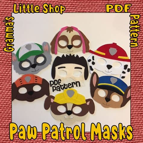 Paw Patrol Mask Patterns For Ryder Zuma Skye Chase Etsy