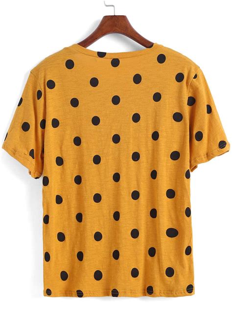 Yellow Short Sleeve Polka Dot Loose T Shirt Sheinsheinside