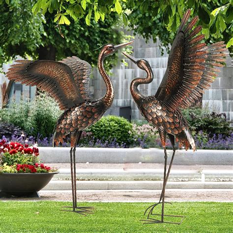 Chisheen Garden Statue Outdoor Metal Heron Crane Yard Art Sculpture For