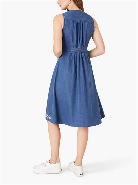 Monsoon Embroidered Button Front Denim Dress Blue At John Lewis And Partners