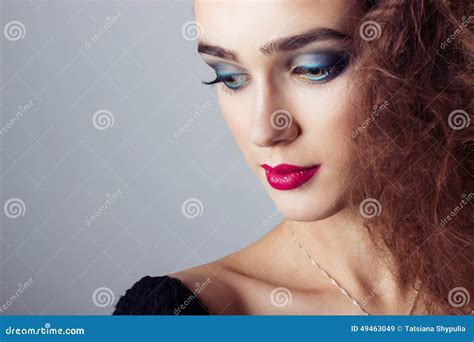 Fashion Capture Beautiful Bright Girl With Bright Makeup Portrait