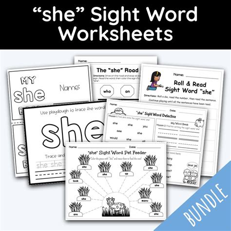 She Sight Word Worksheets 14 Worksheets Included
