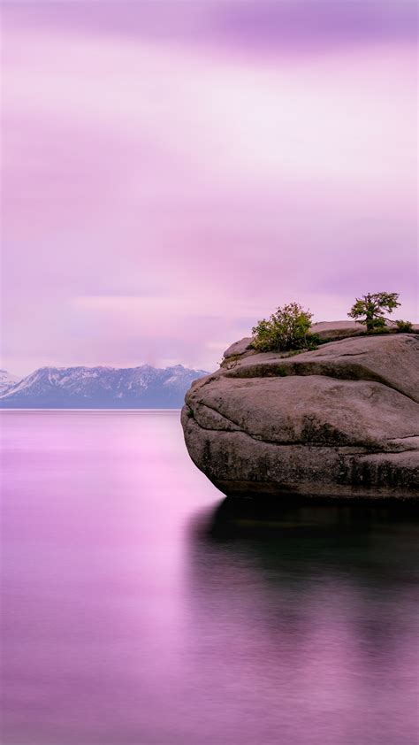 Lake Tahoe 4k Wallpaper United States Of America Pink Sky Rock Long