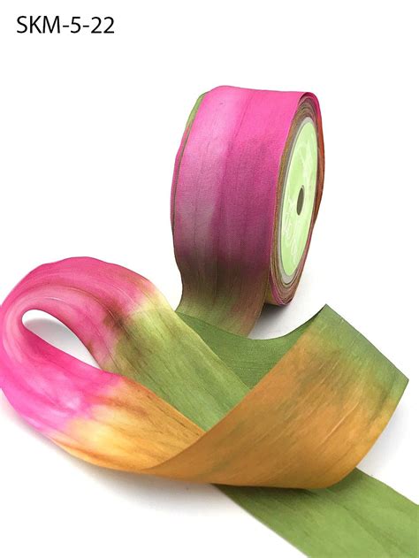 125 Inch 100 Hand Dyed Variegated Multi Color Silk Ribbon With