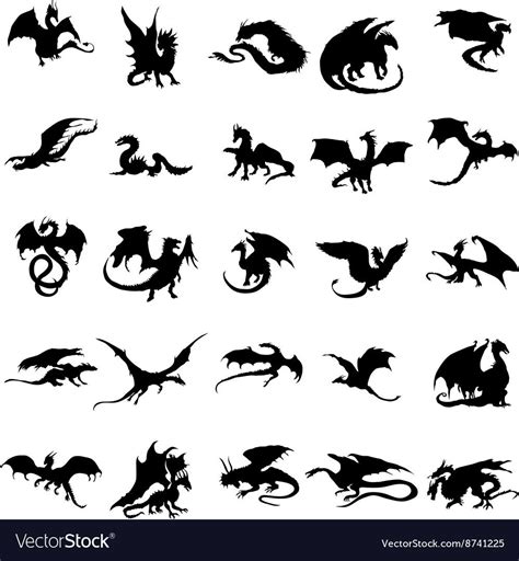 Dragon Silhouettes Set Isolated On A White Background Download A Free