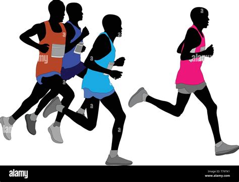 group of marathon runners silhouette vector stock vector image and art alamy