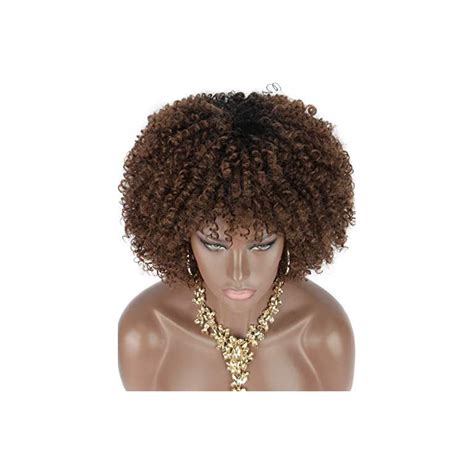 Kalyss Short Kinky Curly Wigs For Women Ombre Brown With Black Roots Premium Synthetic Natural