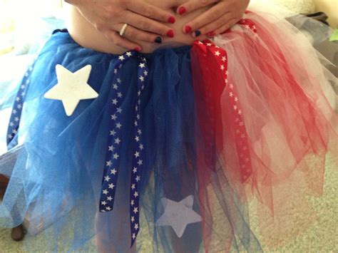 Fourth Of July Tutu With Elastic Waistband Accent Ribbon And Felt Stars