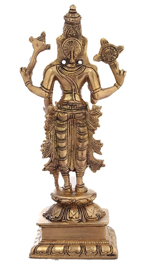 9 Four Armed Standing Vishnu In Brass Handmade Made In India