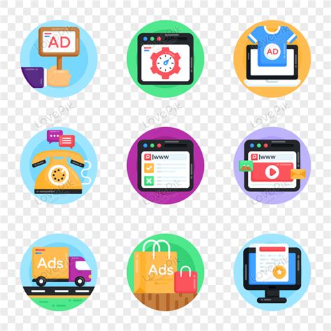 Set Of Ecommerce Marketing Flat Round Icons Vector Png Transparent