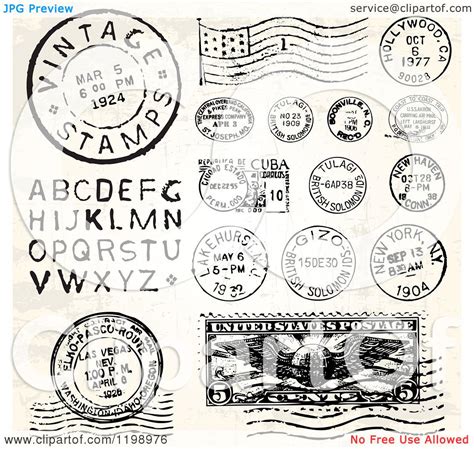 Clipart Of Vintage Postmark Stamps And Letters Royalty Free Vector